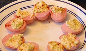 pink deviled eggs