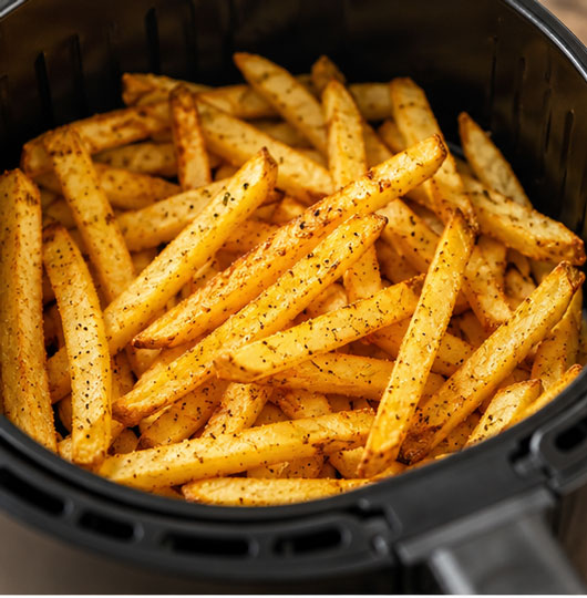 Crispy homemade French fries cooked in an air fryer