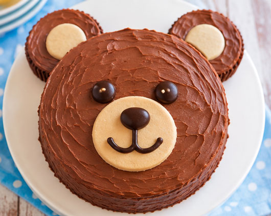 Round chocolate teddy bear face cake