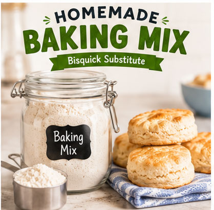 Homemade baking mix stored in a glass jar