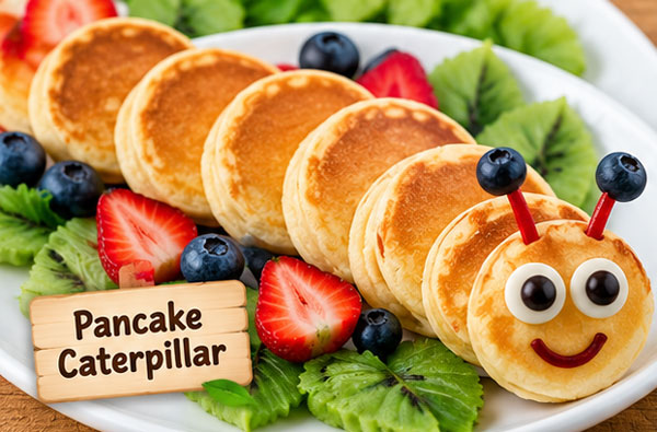 Caterpillar made from a row of mini pancakes