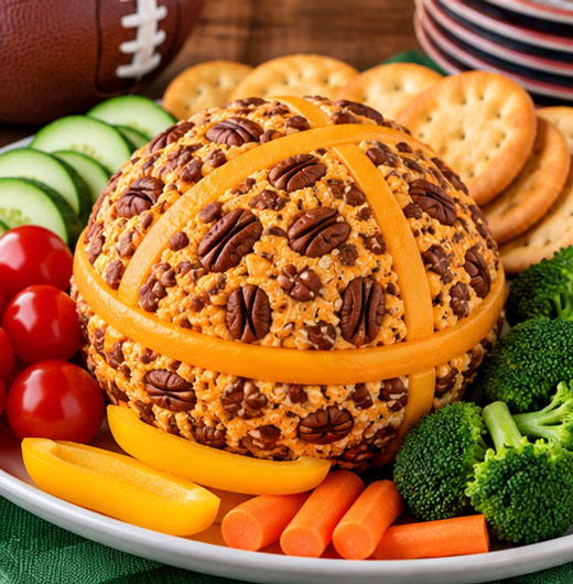 Cheese ball served as a sports party snack