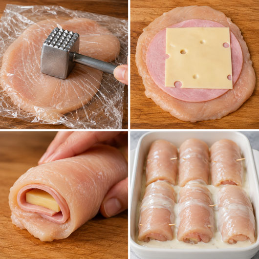 Flattening chicken breast for Chicken Cordon Bleu