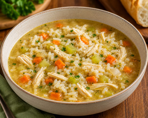 hearty homemade chicken soup with rice