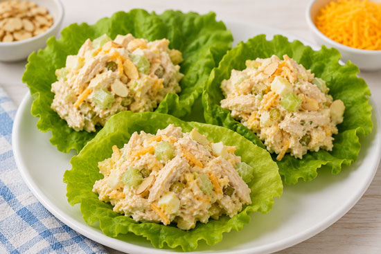 Loaded chicken salad in a bowl