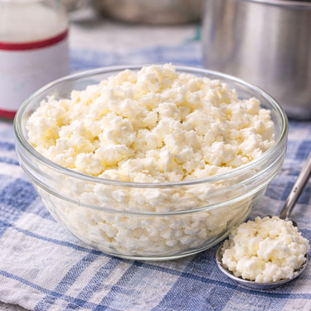 Fresh homemade cottage cheese ready to eat
