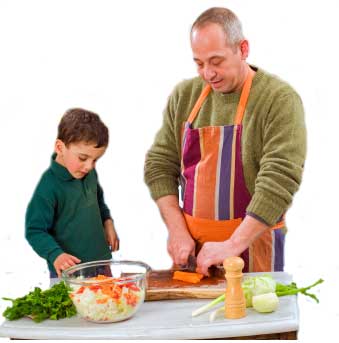 father and son cooking