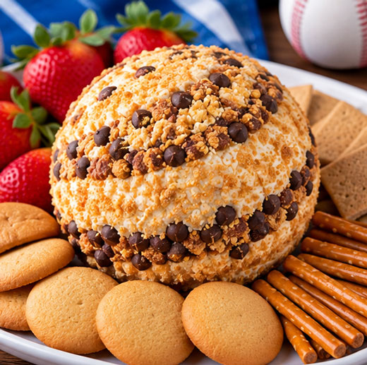 Round dessert cheese ball for a sports theme party
