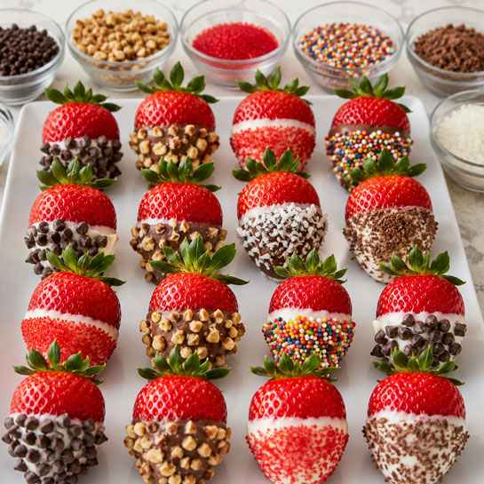 Easy dipped strawberries with colorful toppings