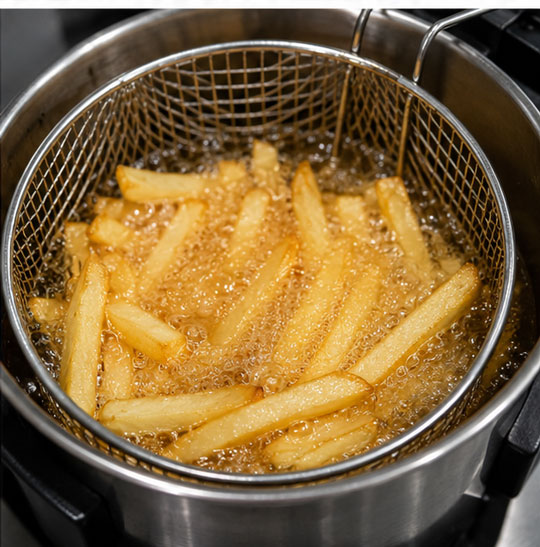 Homemade French fries prepared from fresh potatoes