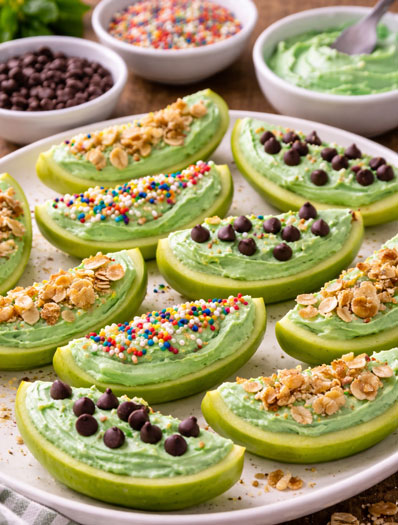green apple wedges with green cream cheese spread-CHGT