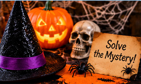 Kid-friendly Halloween mystery party with pumpkin, clues and spooky decorations