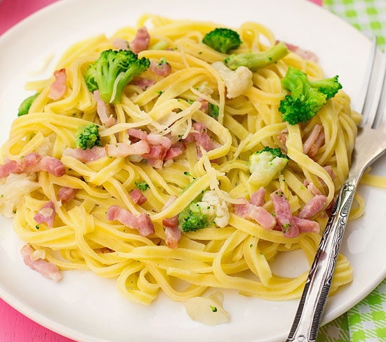 spaghetti ham broccoli