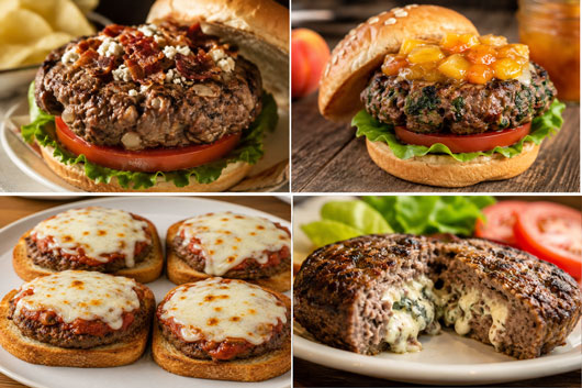 Homemade hamburger patties collage
