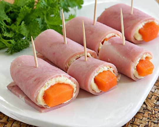 ham fruit papaya bundles appetizer