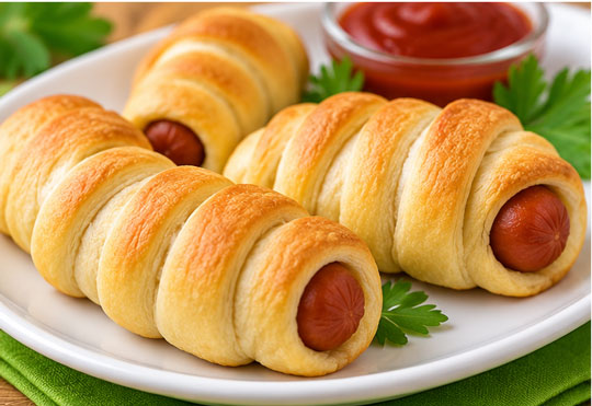 Hot dog and cheese wrapped in dough for a caterpillar chrysalis snack