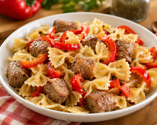Italian pepper pasta with sausage and red peppers