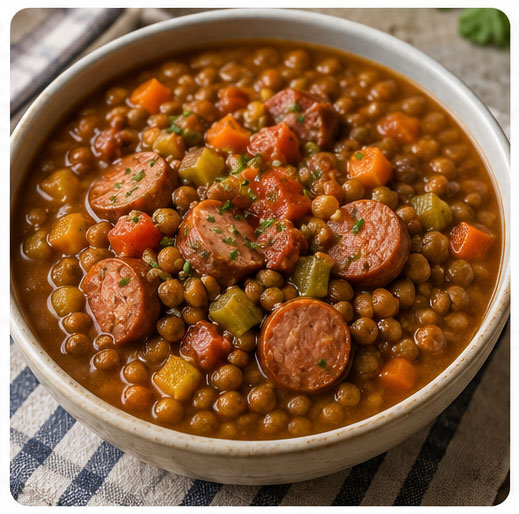 Homemade lentil soup with vegetables