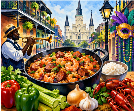 Louisiana Cajun and Creole cooking traditions with regional foods and New Orleans culture