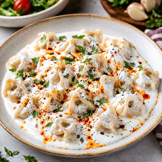 Easy Turkish-style manti with yogurt and seasoned butter