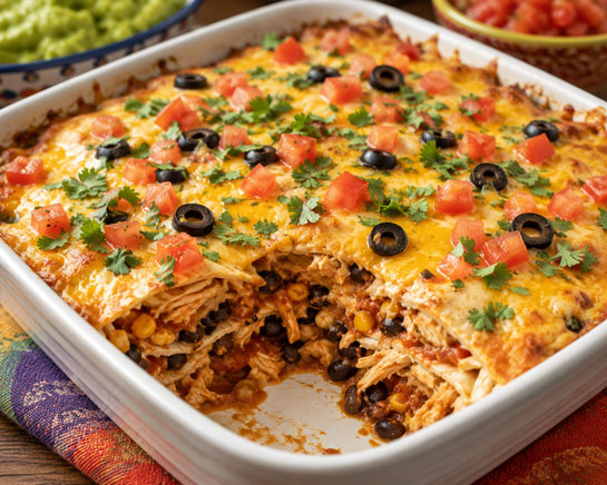 Mexican tortilla chicken casserole with cheese