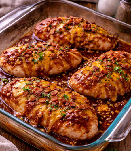 microwave bbq chicken topped with cheese