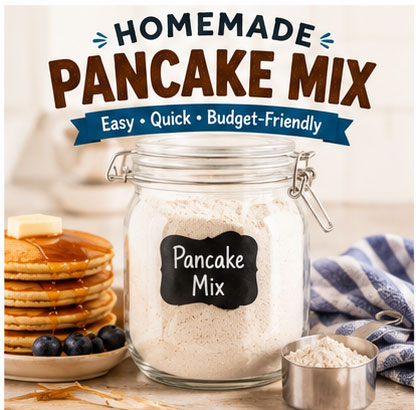 Homemade pancake mix stored in a jar