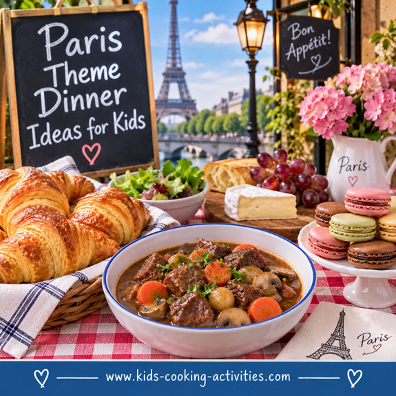 Paris theme dinner ideas for kids with French food