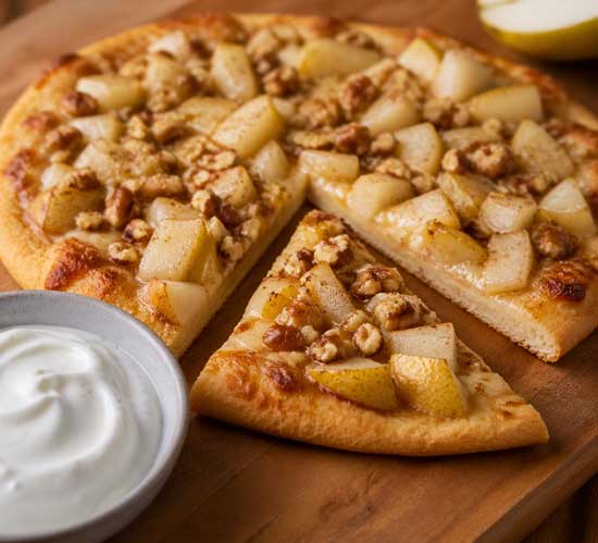 Pear and nut pizzas