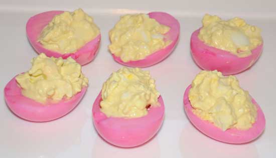 pink deviled eggs