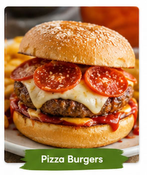Pizza burger with sauce and melted cheese