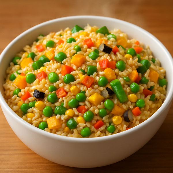 Rainbow rice with colorful vegetables