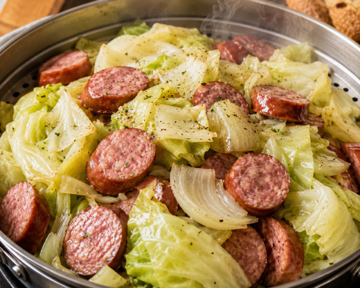 Steamed sausage and cabbage