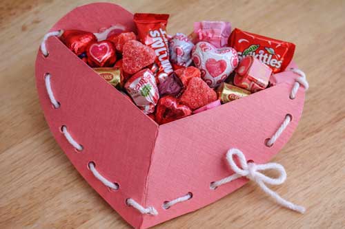 sewn heart Valentine with candy- CHGT
