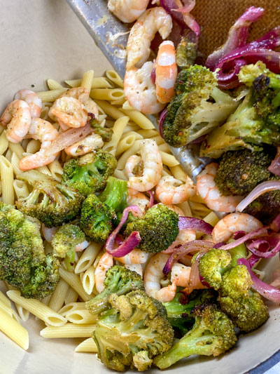 Shrimp broccoli penne pasta