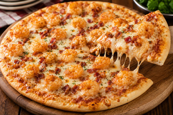 Popcorn shrimp pizza