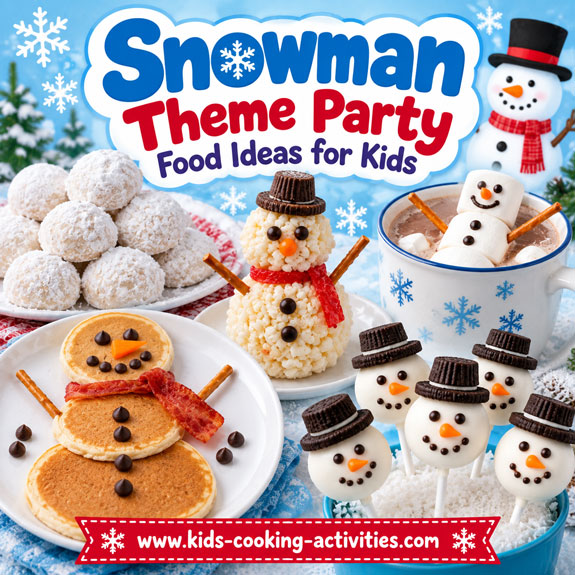 Snowman theme party food ideas and winter recipes for kids