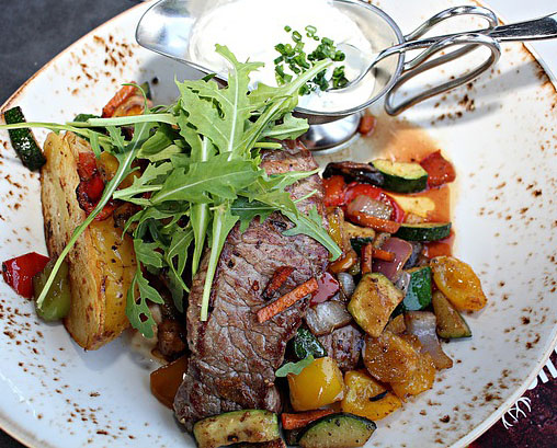 steak and vegetables