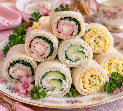 Rolled tea sandwiches for a princess party
