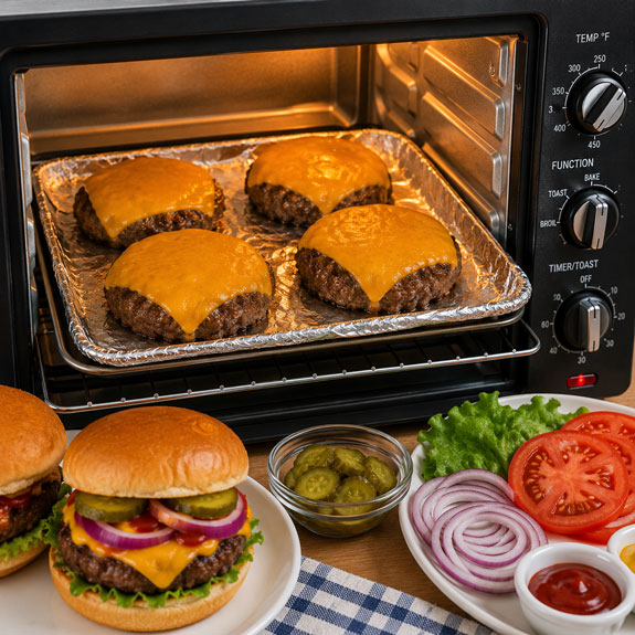 Toaster oven cheeseburgers