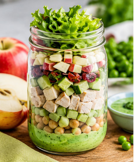 Turkey and apple salad layered in a mason jar