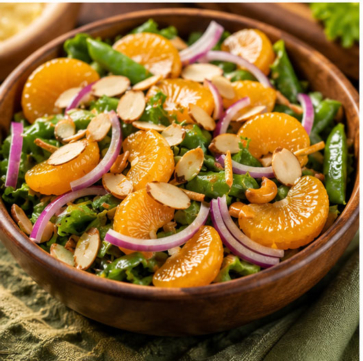 Mandarin orange salad with mixed greens, sugared almonds and citrus dressing