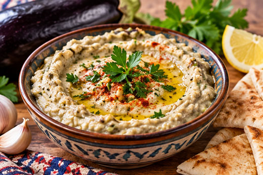 Baba ghanoush made with roasted eggplant and tahini