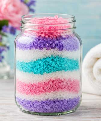 Colorful Homemade Bath Salts in a Jar