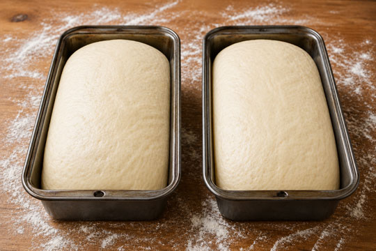 Bread dough rising in loaf pans