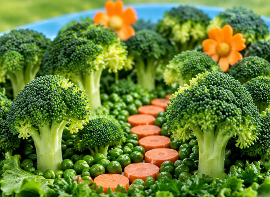 Broccoli forest made with broccoli florets and vegetables