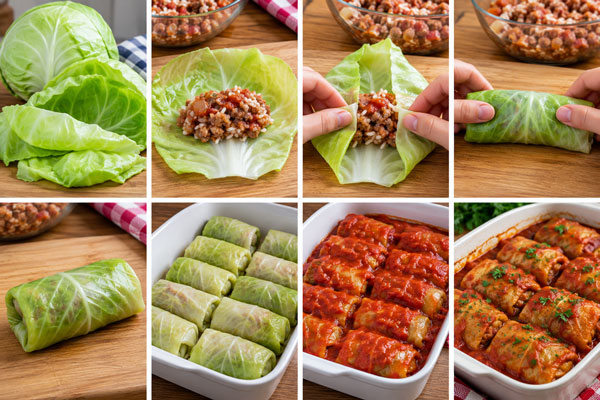 Cabbage leaves being softened for stuffed cabbage rolls