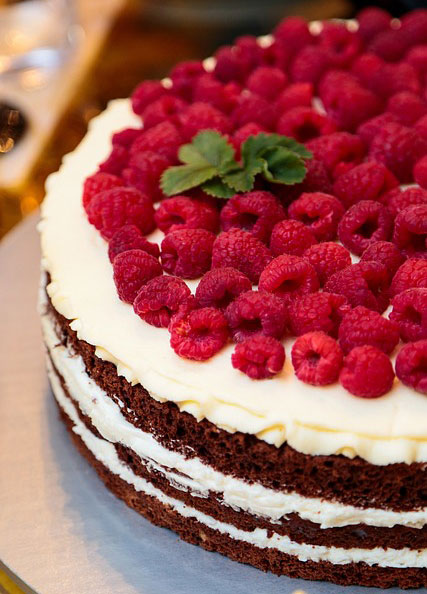 cake layer with raspberries