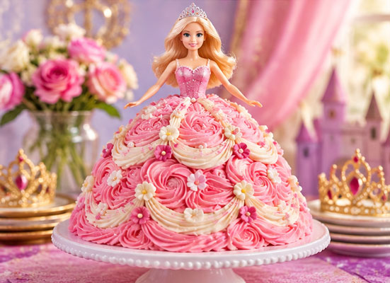 Princess doll cake decorated with frosting to resemble a princess dress