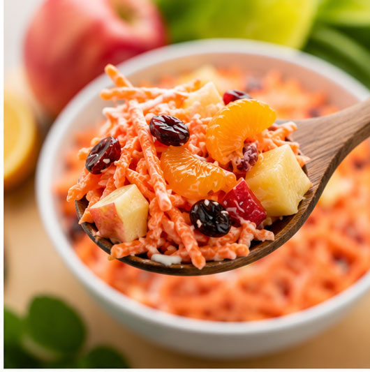 Sweet and fruity carrot salad with apples and dried fruit